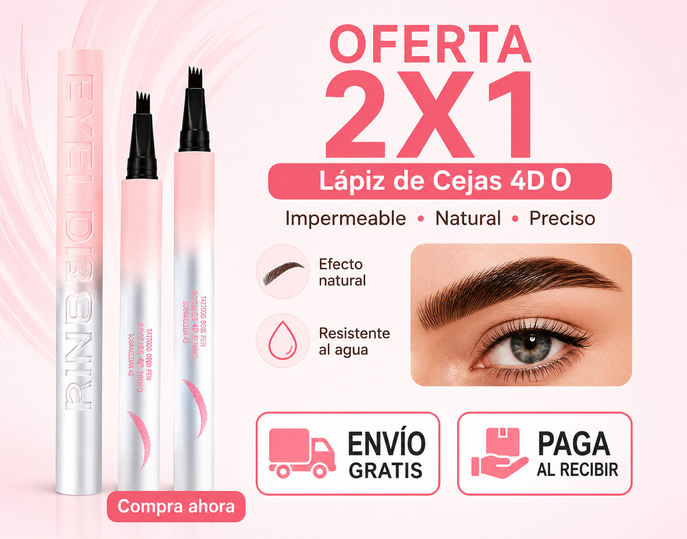 Lápiz cejas impermeable 4 puntas 2x1