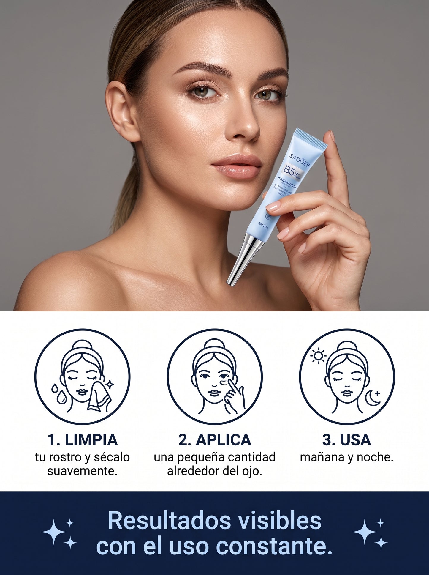 2×1 Adiós Ojeras, Bolsas y Arrugas en 7 día — Crema Contorno de Ojos con Vitamina B5