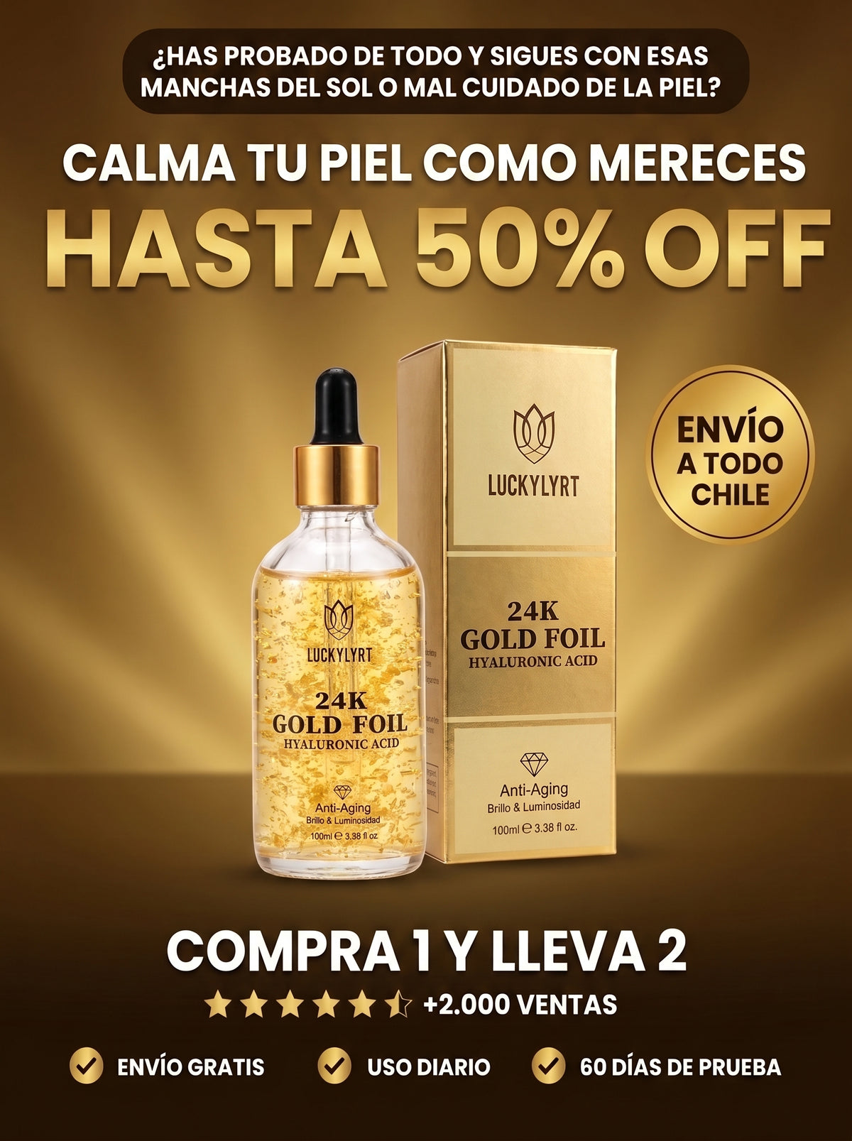 2 X 1 Serum 24k Gold - Elimina las manchas de tu cara en 7 días.